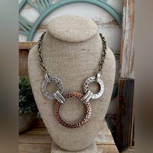 Metal Three Tone Collar Necklace W/Extender BOHO NEW!